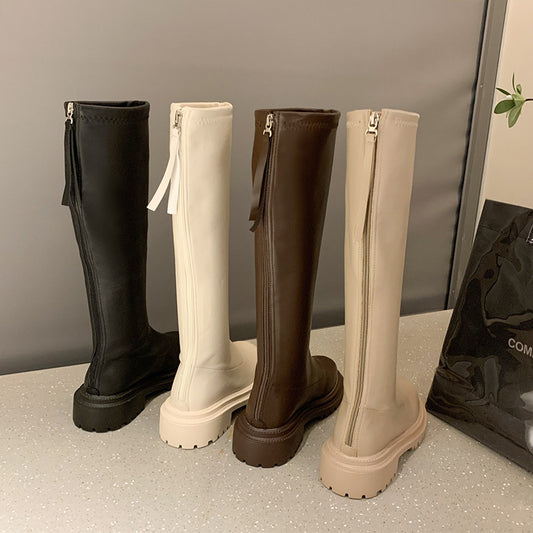 White Thick Soled Long Boots Knight