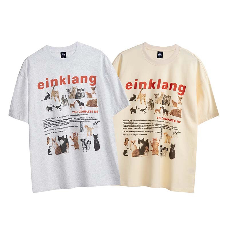 Street Retro Cute Cat Puppy Printed Short Sleeve