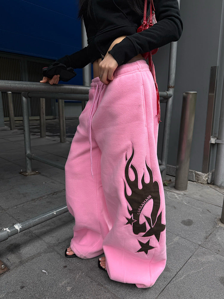 Flame-patterned Casual Loose-fitting Pants