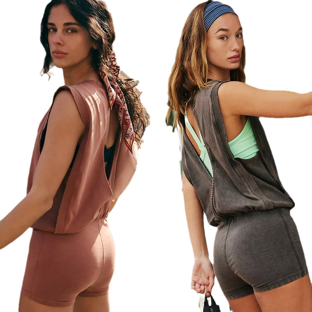 New Womens Hollow-out Backless Loose-fitting Sleeveless Set