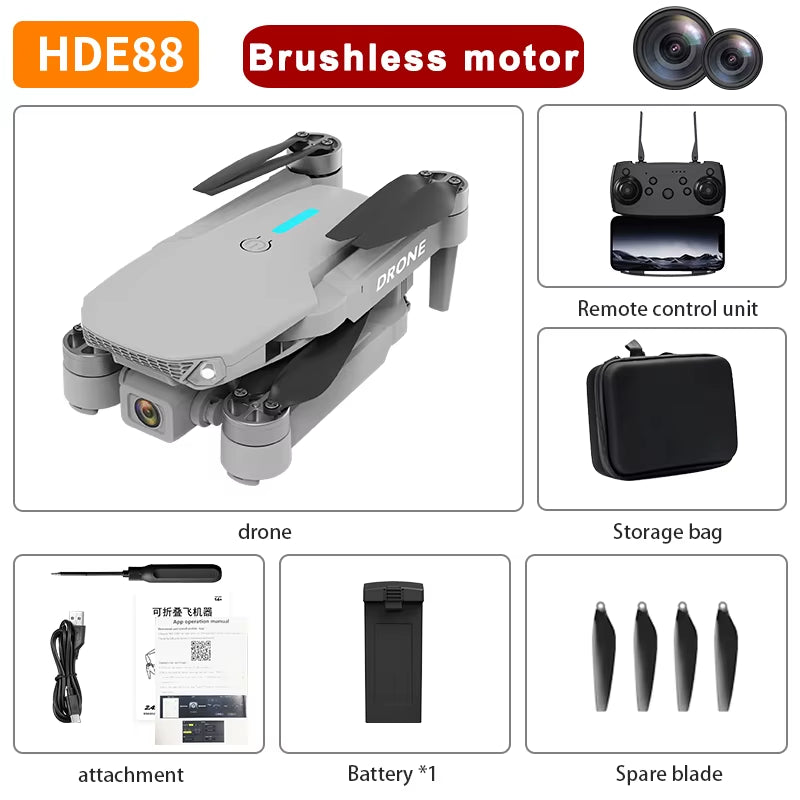 E88 PRO 8K Drone with Camera Obstacle Avoidance Optical Flow Remote Control Drone Dual Camera Mini Drone Brushless Motor Drone
