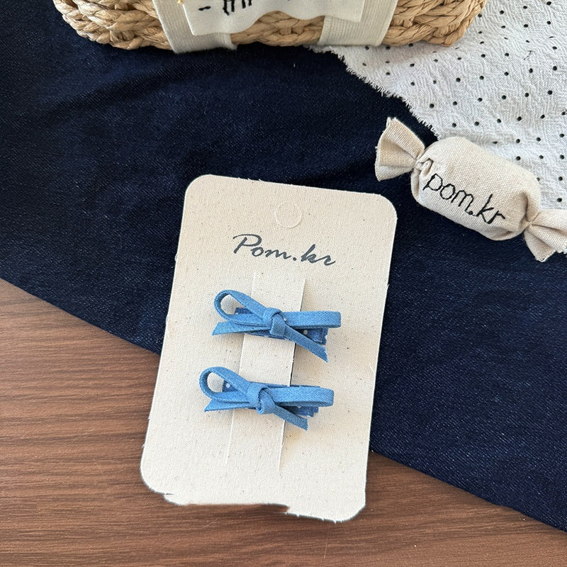New Children's Denim Handmade Flower Polka Dot Bow Barrettes
