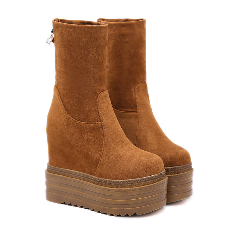 Thick-soled All-match Inner Heightening Frosted Short Boots