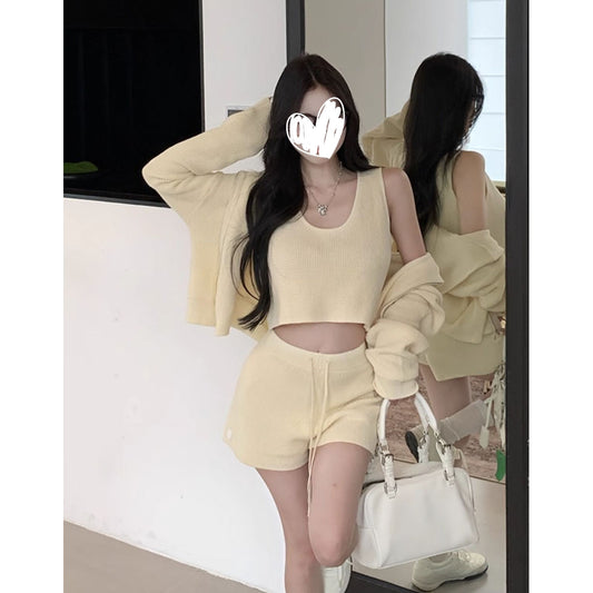 Lazy Style Design Knitted Sleeveless Hooded Cardigan For Women