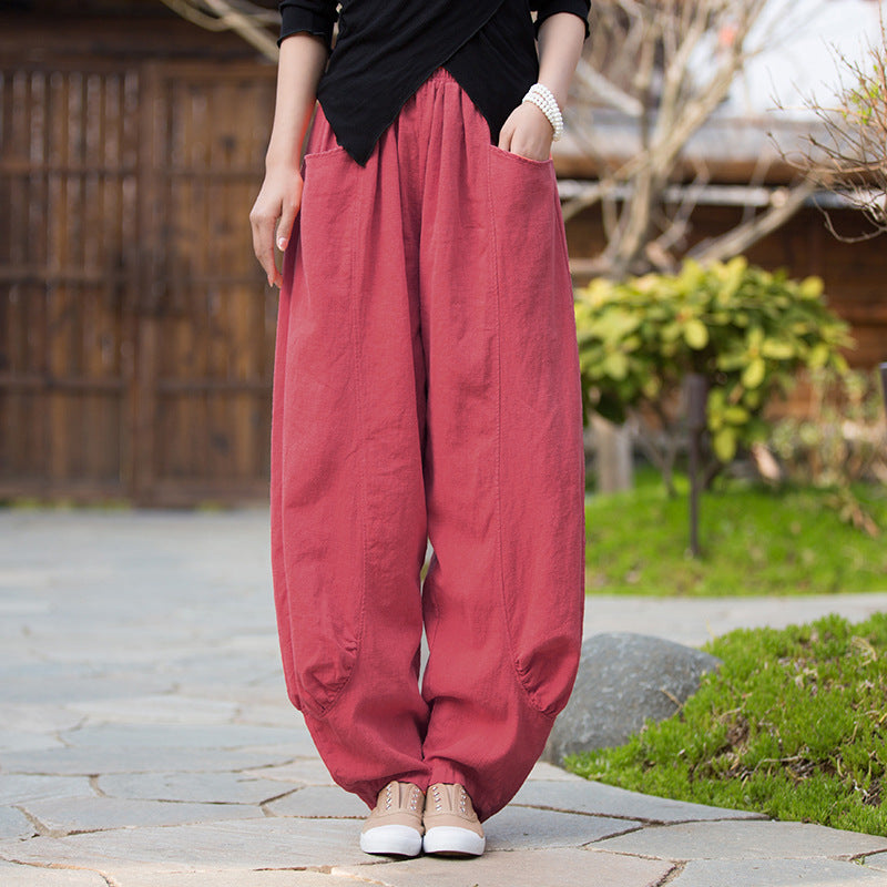 Ramie Stone Washed Soft All-matching Trousers Women