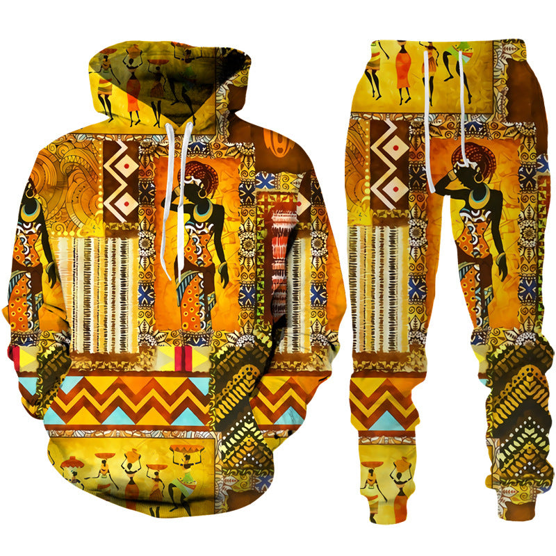 Printed Casual Men's Hooded Sweater Suit