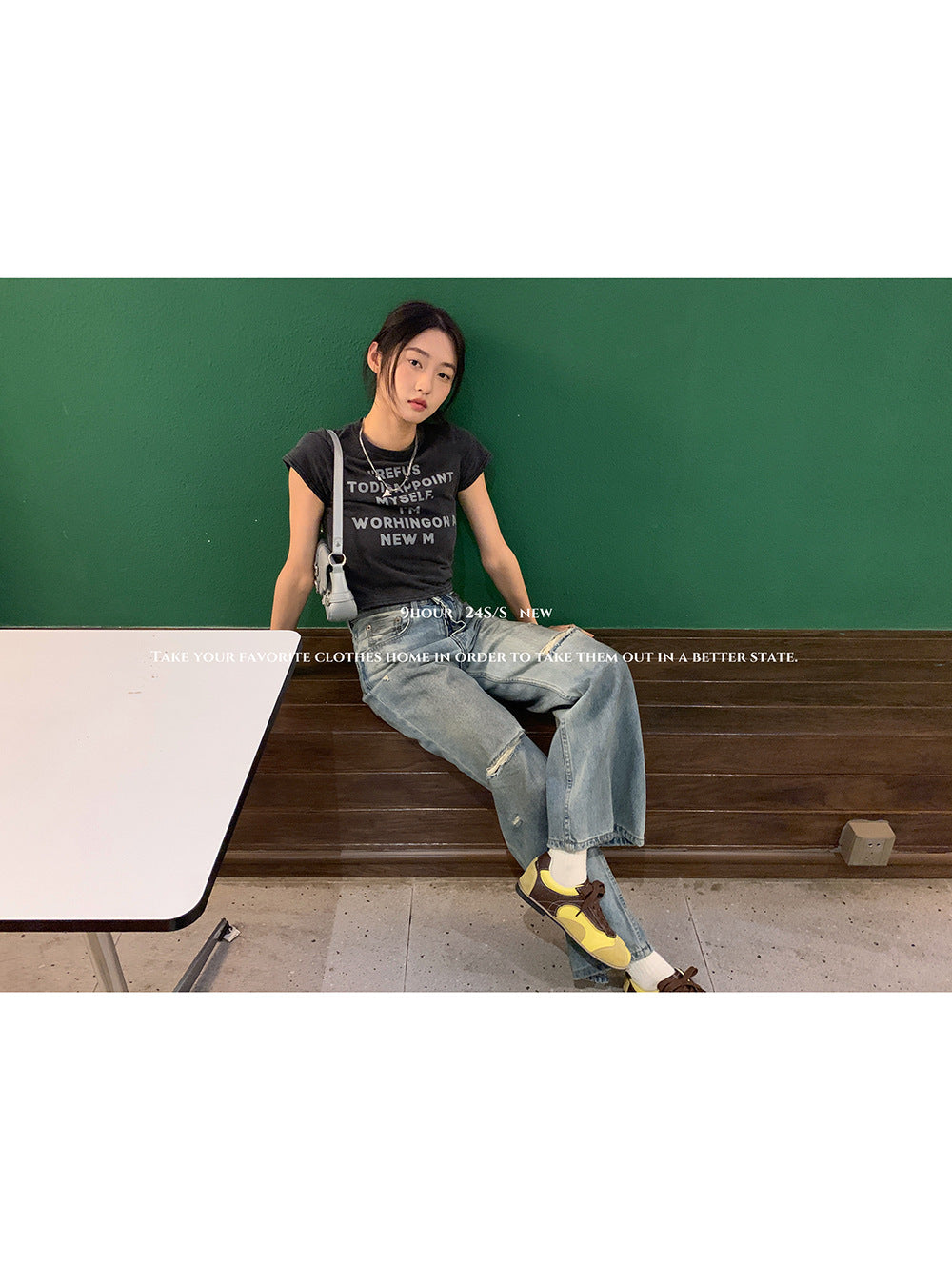 Retro Make Old Ripped Straight Casual Pants Women's High Street Slimming Jeans