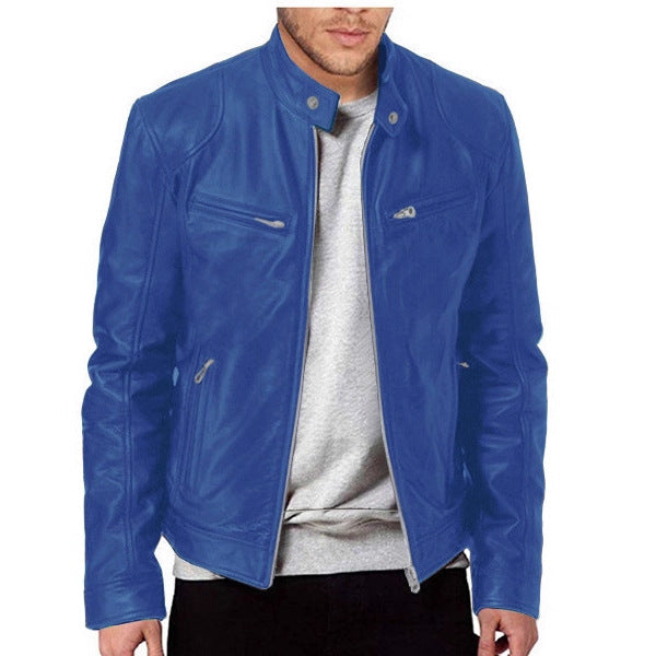 Mens Leather With A Stand-up Collar Punk-style Jacket