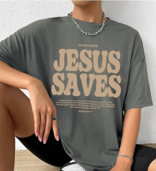 Personaliseret bomulds T-shirt med printet bogstaver og korte ærmer