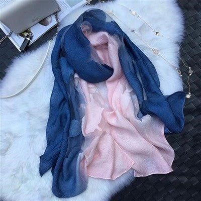 Gradient Cut Flower Organza Lace Scarf