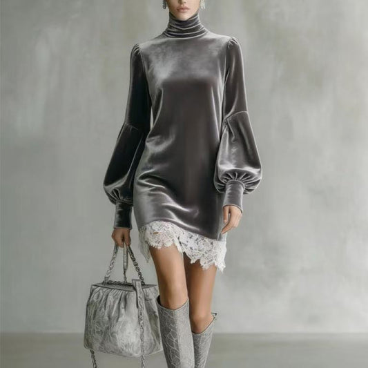 Womens Fashionable And Sexy Corduroy Turtleneck Dress