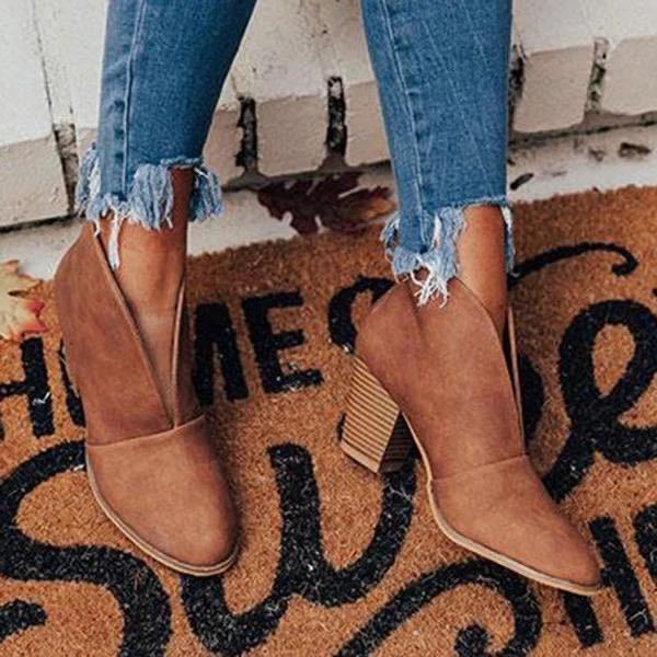 VNew Chunky Heel Thin Solid Color All-match V-mouth Shoes