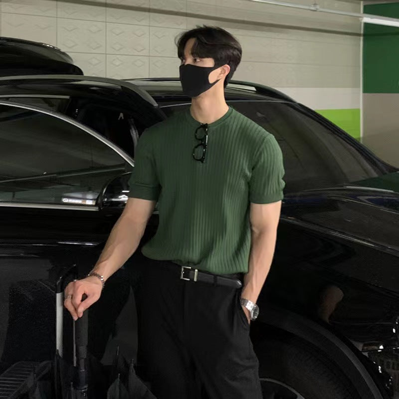 T-shirt Kortærmet Sweater Stræk Koreansk Stil Løs Amerikansk Stil Herretop