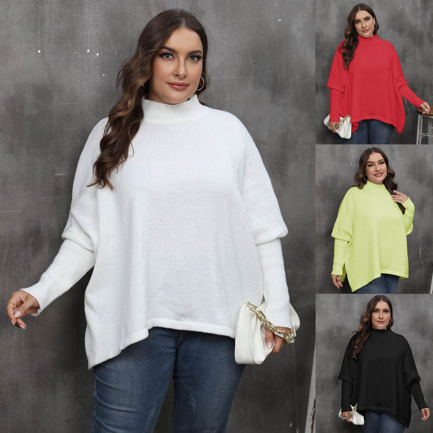 Women's Pullover Plus Size Loose Split Batwing Sleeve Half Collar Top