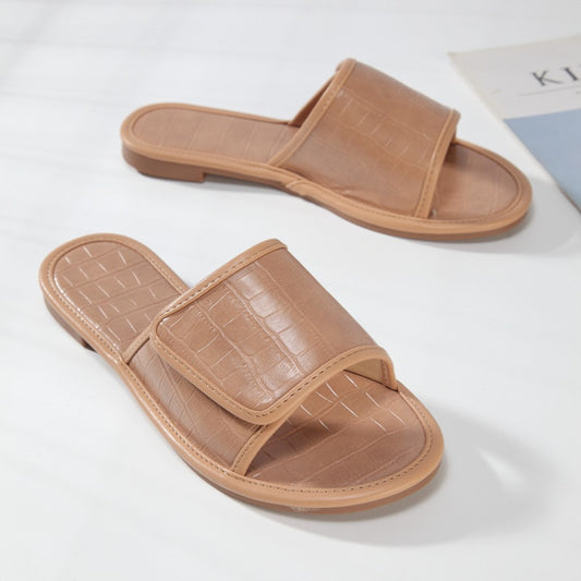 Stone Pattern One-Step Sandals and Slippers With Velcro Flat Slippers