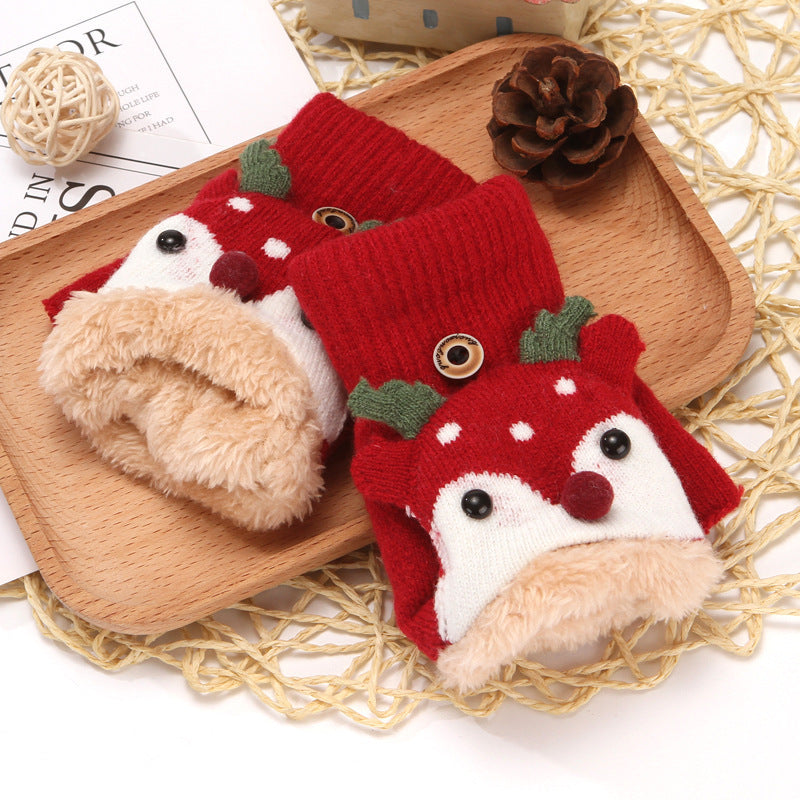 Children's Warm Flip Half Finger Woolen Gloves