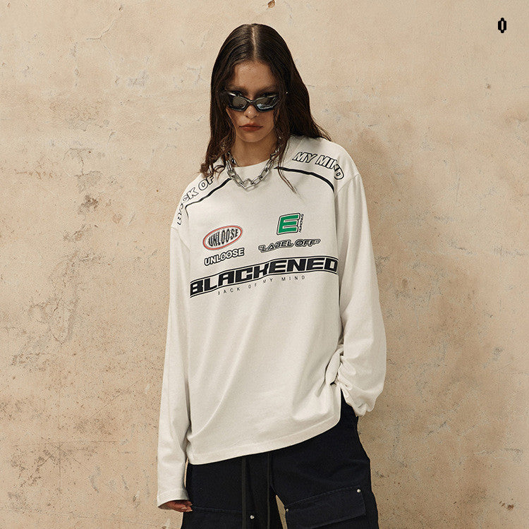 Locomotive Style Printed Loose Round Neck Long Sleeve Sweater