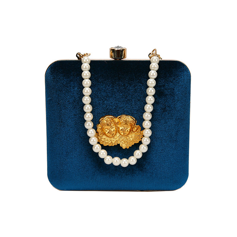 Fashion Red Velvet Pearl Chain Thin Chain Female Bag