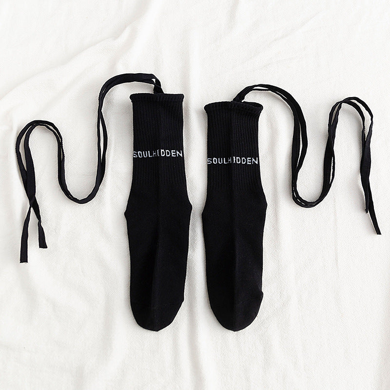 Cross Tie Socks Female Ins Eye-catching Tide Socks Calf Socks Medium Tube Socks