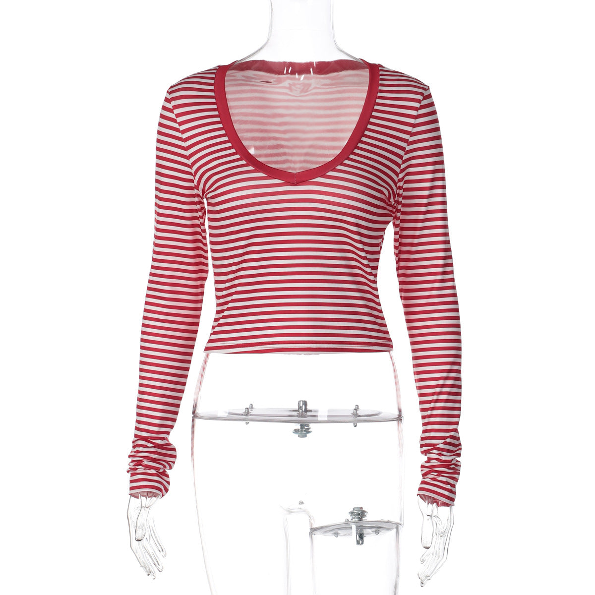 Womens Stylish Striped Long-sleeve Versatile Slim-fit Top