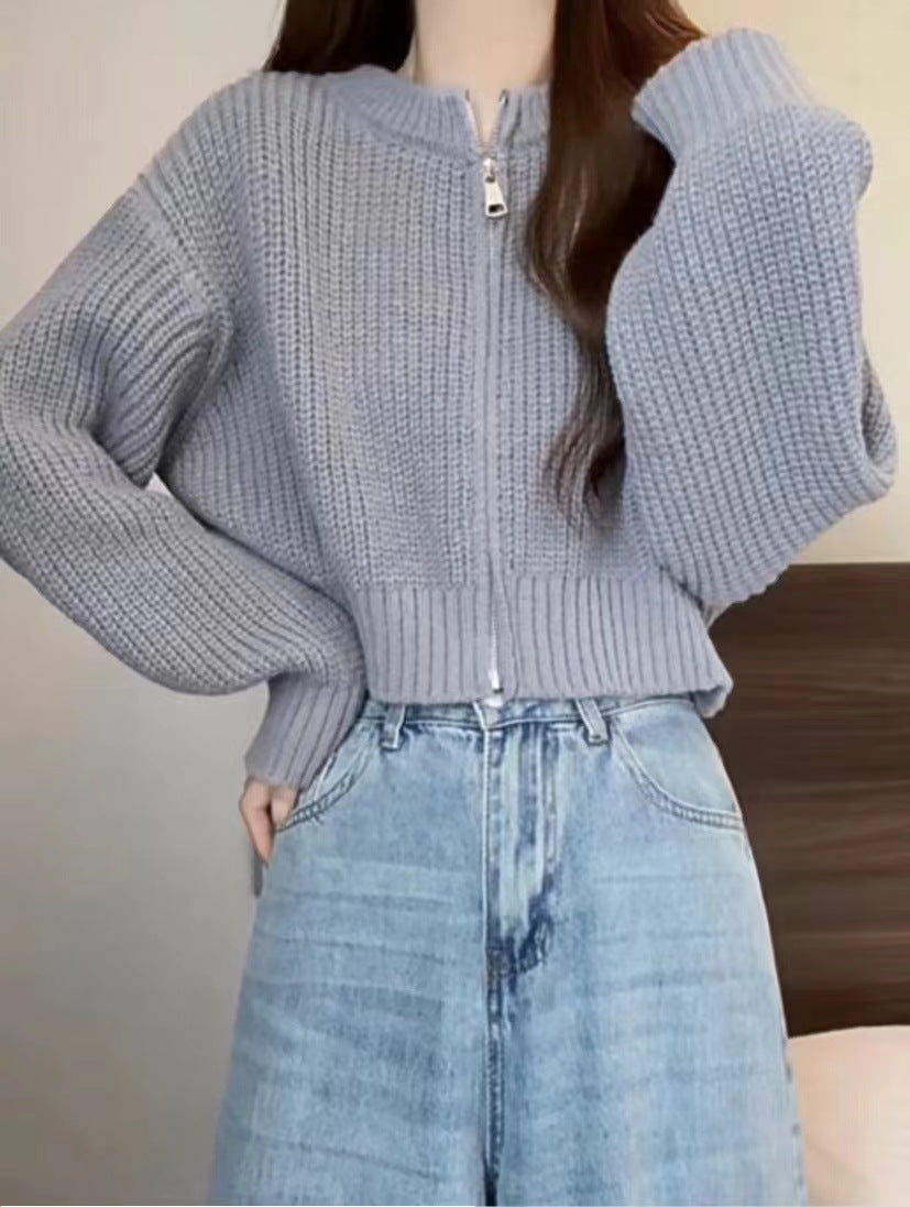 Temperament Wild Short Soft Glutinous Zipper Knitted Cardigan Sweater