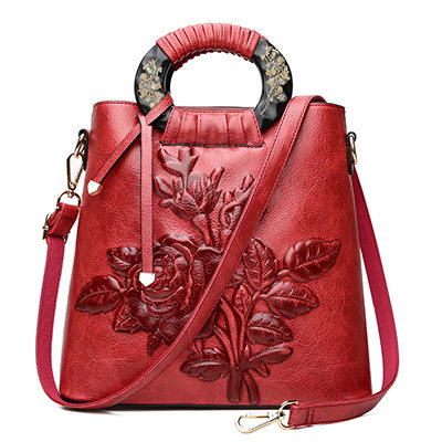 Crossbody-taske med pæoner i etnisk stil