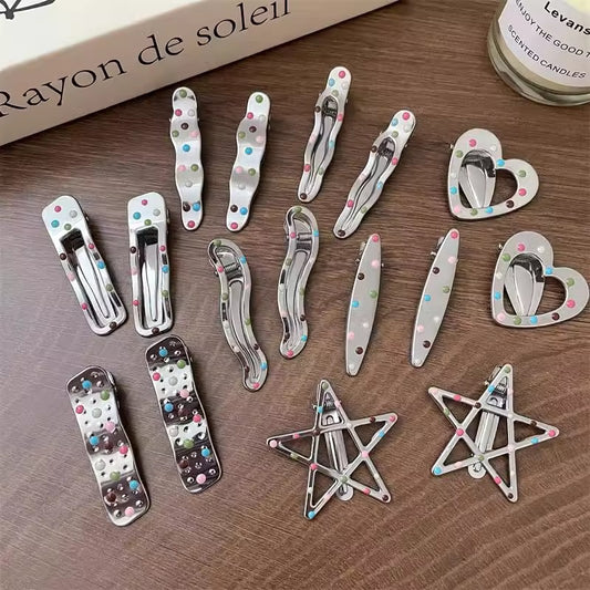 Shiny Silver Star Drop Color Wave Point Duckbill Metal Barrettes