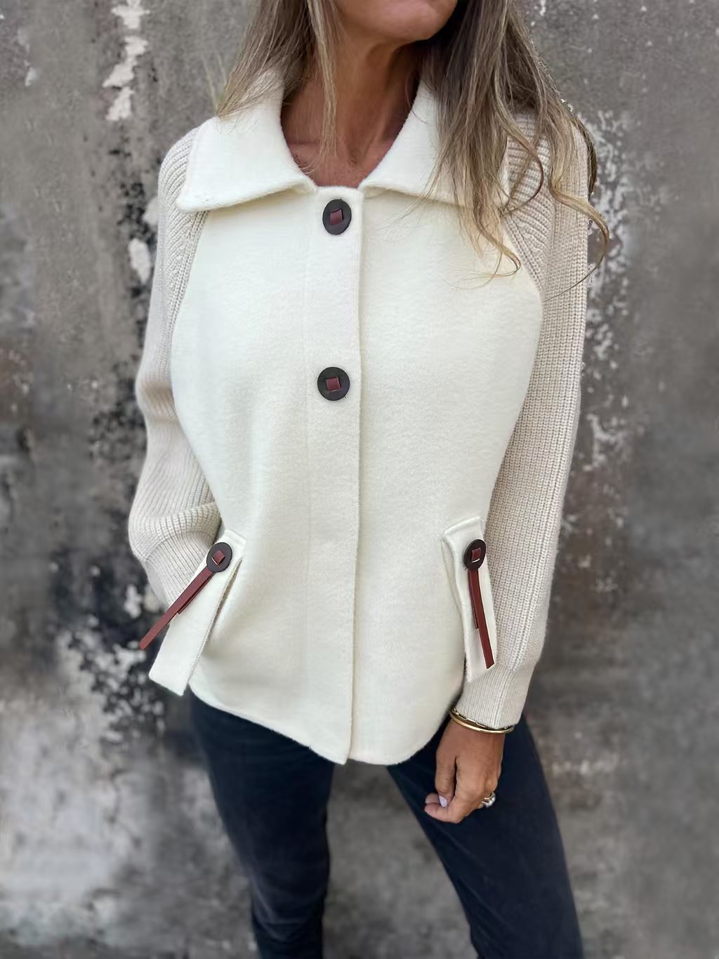 Casual Polo Collar Fashion Pocket Cuff Stitching Jacket Coat