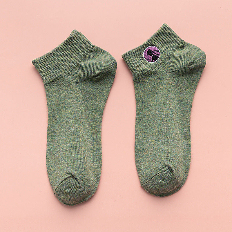 Cartoon embroidery summer thin short cotton socks