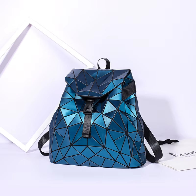 Matte Geometric Women's Backpack - Holographic Drawstring Bag for Teenage Girls