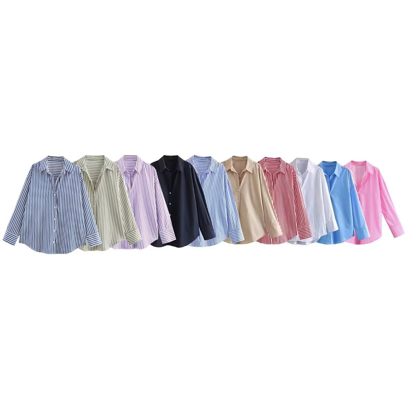 Women's Lapel Collar Multi-Color Long-Sleeve Single-Breasted Shirt