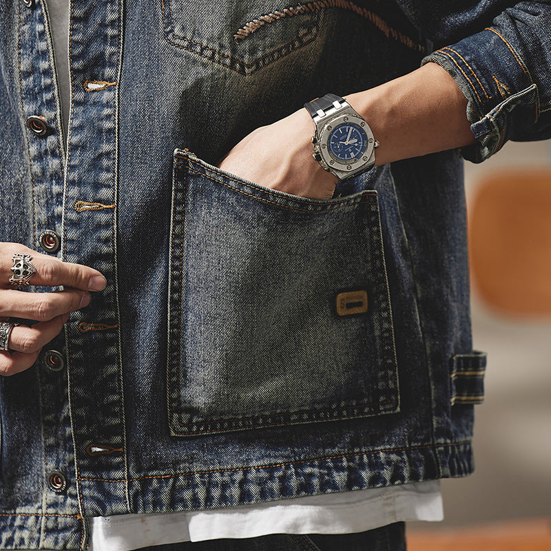 American Retro Embroidered Denim Coat Men's Jacket
