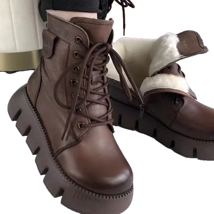 Womens Soft-leather Fleece-lined Extra-thick Insulated Snow Boots