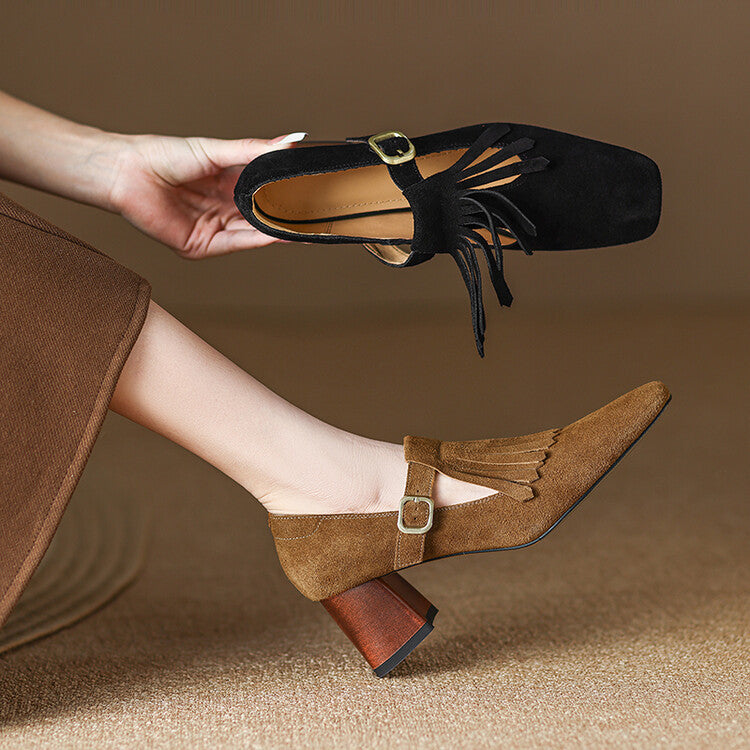 Spring And Autumn Korean Version Of Tassel Deep Mouth Thick With Female Single Shoes