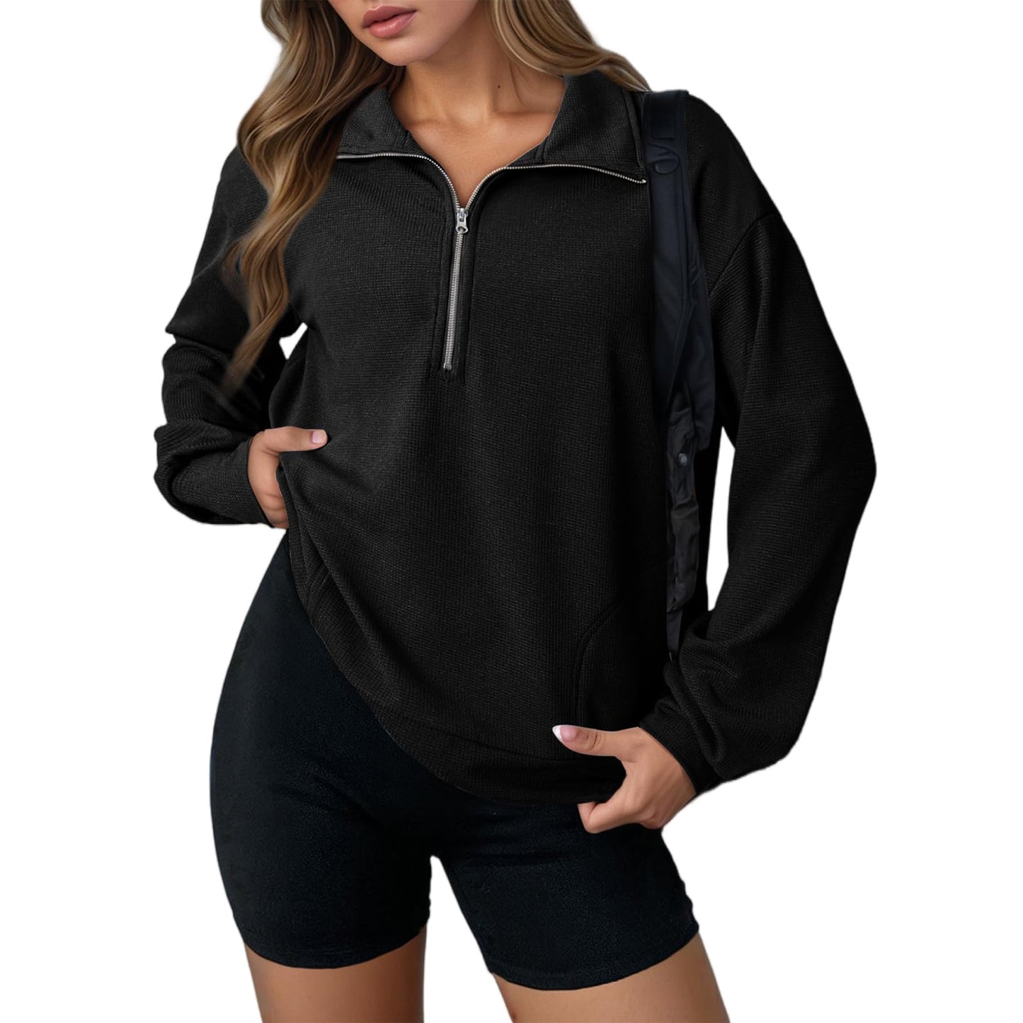 Revers Sweater Mode Løs Lynlås Dametøj