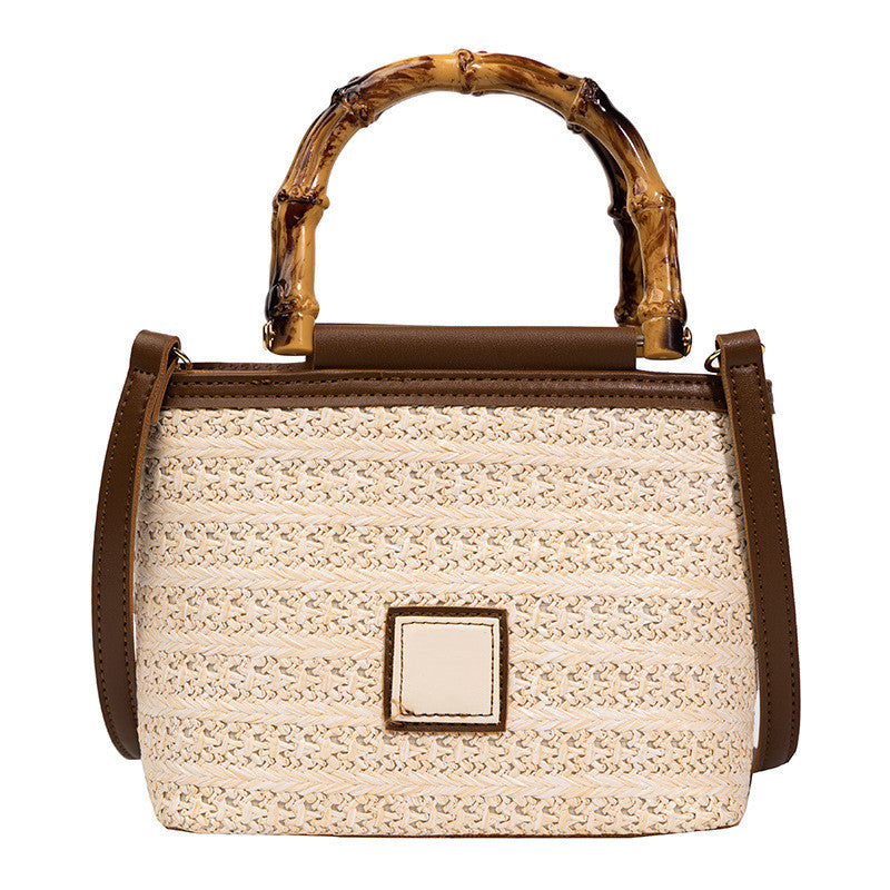 Women's Fashion Bamboo Handle Woven Bag