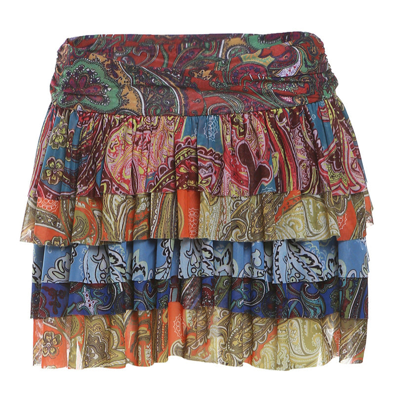 Women's Personalized Color Printing Pleated Skirt
