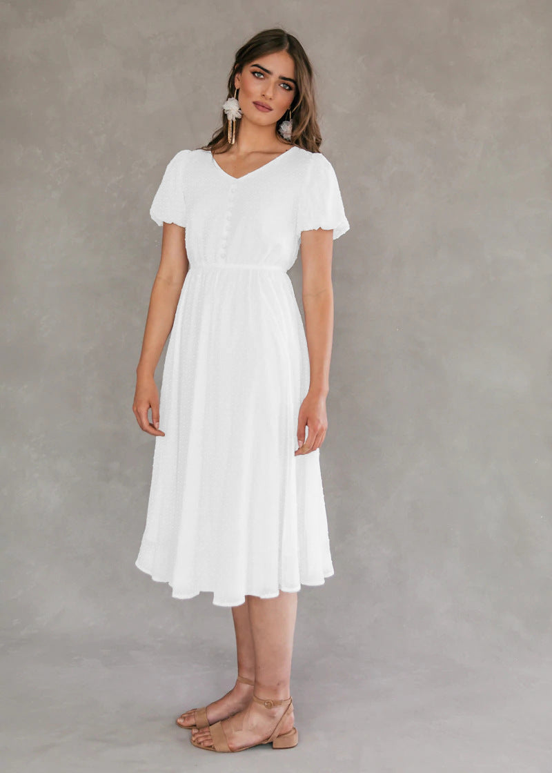 V-neck Button Fashion European And American Women's Dress