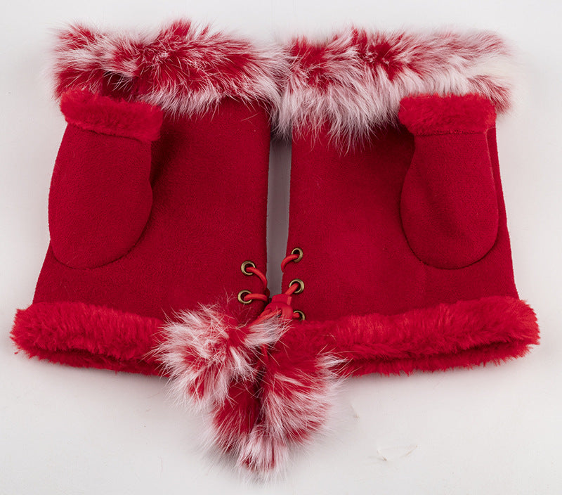 Winter warm rabbit hair Half Finger Gloves