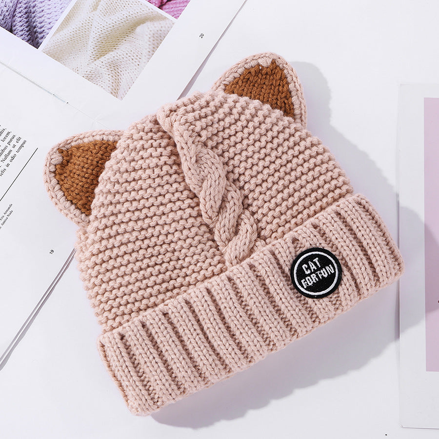 Female Cute Fleece Lined Cat Ears Woolen Cap
