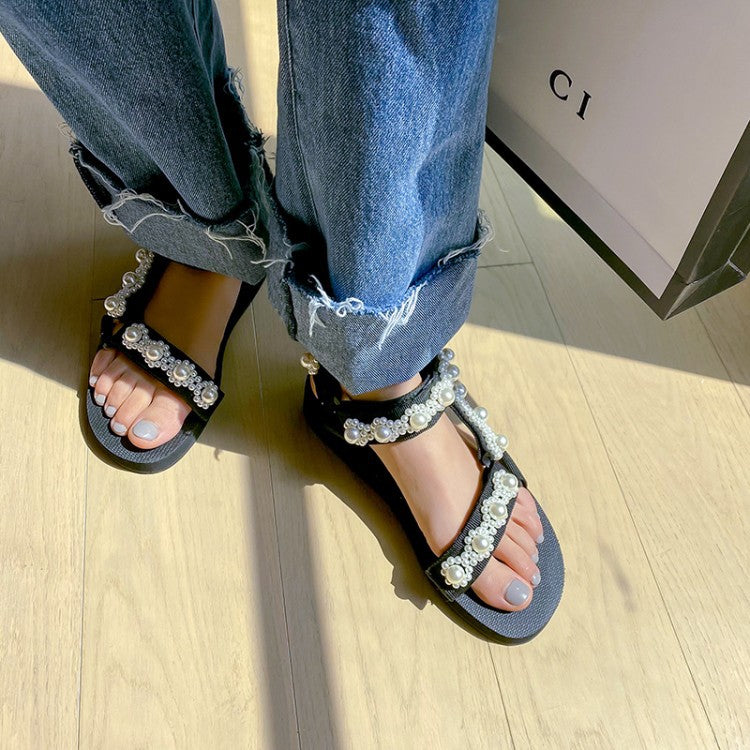Women's Light Camellia Pearl Flower Sandals