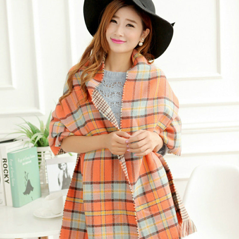 Faux Cashmere Double Faced Plaid Blanket Scarf