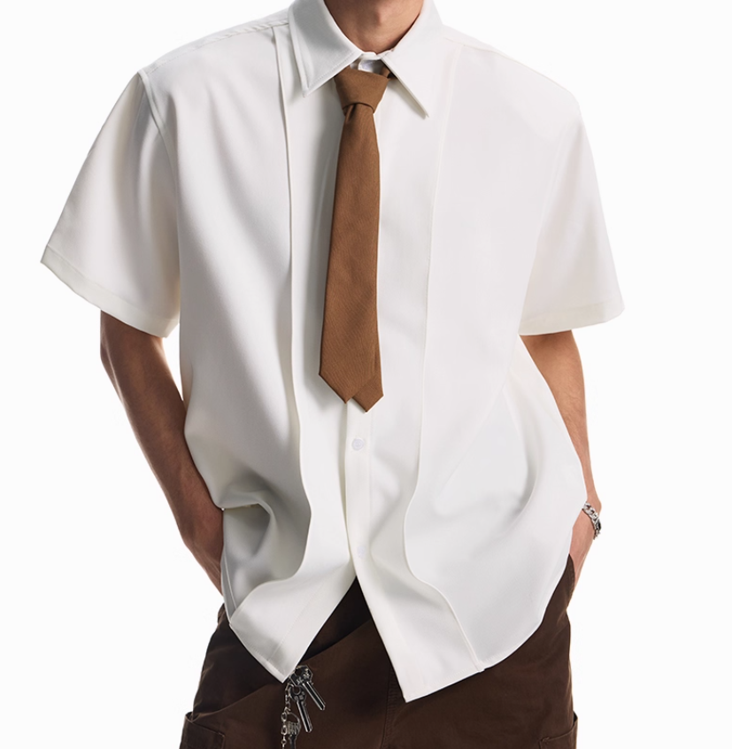 Detachable Padded Shoulder Lapel Short Sleeve Shirt For Men And Women