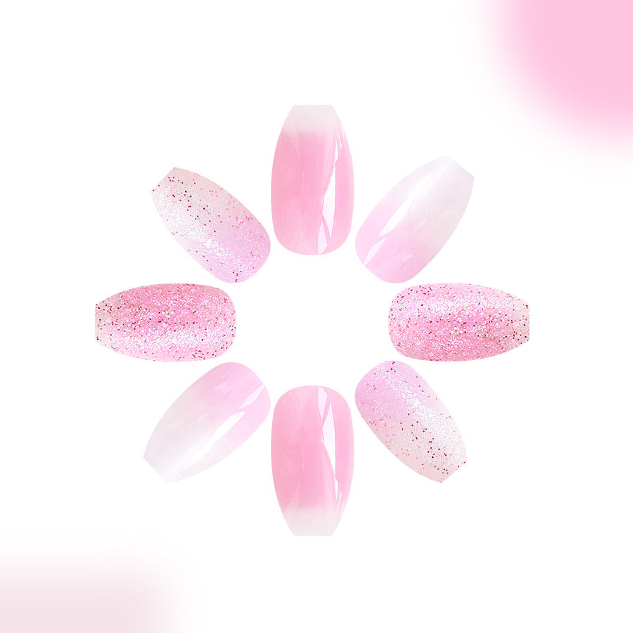 Short Trapezoid Glossy Glitter Gradient Coloring Wear Nail Stickers
