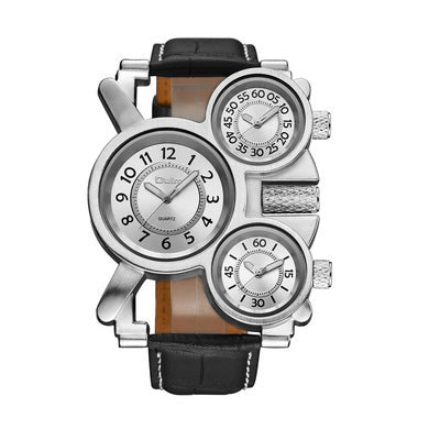 Dual movement leather men's watch