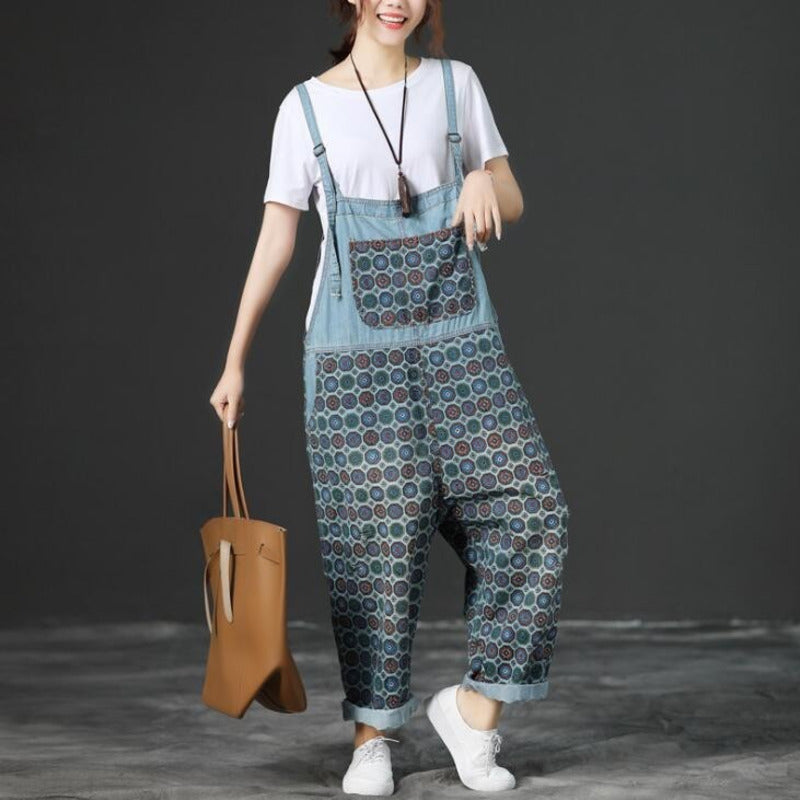 Denim overalls til kvinder, løs, slankende, ni-punkts heldragt