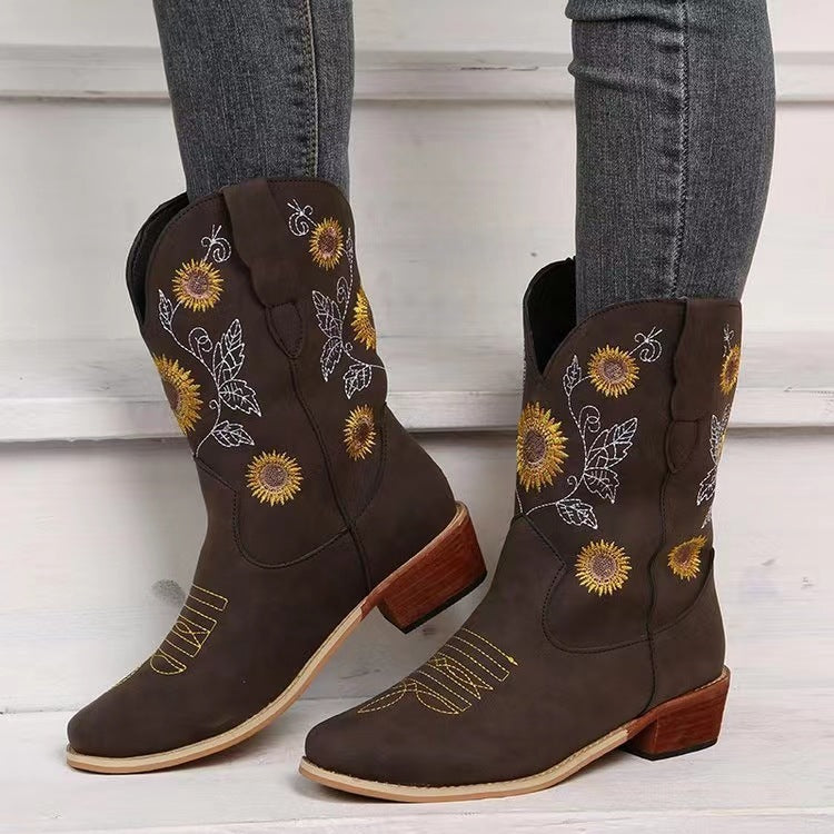 Plus Size Knight Dr Martens Boots Embroidered Fashion Women's Mid-calf