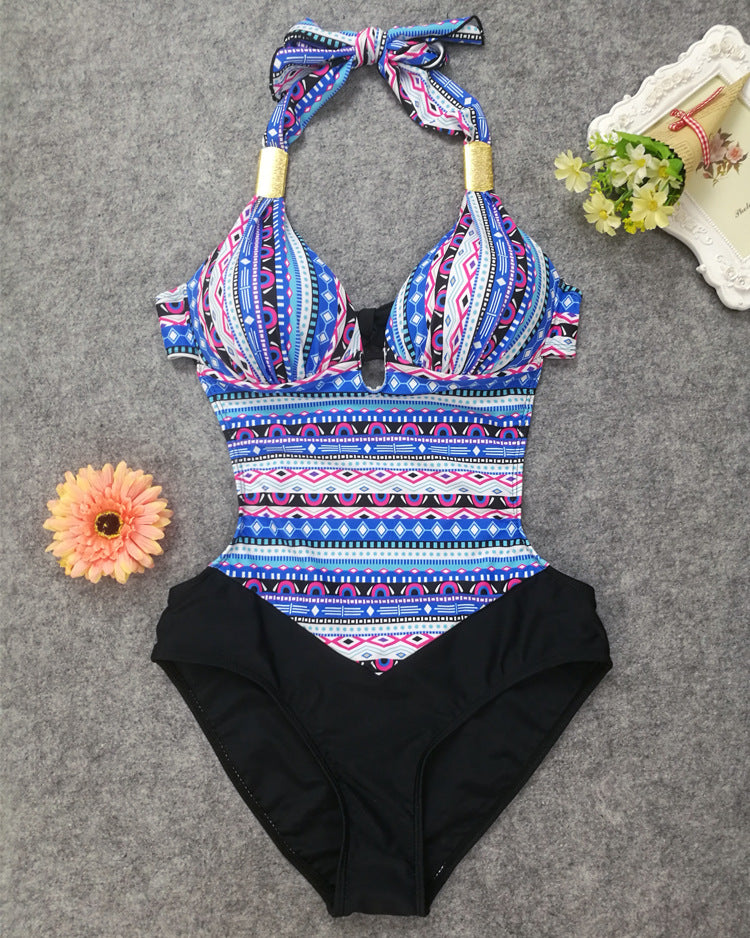 Printed Siamese Back Hollow Halter