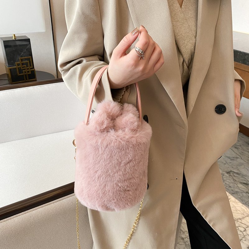 Women's Fashion Drawstring Anti-theft Fur Ball Shoulder Crossbody Bag