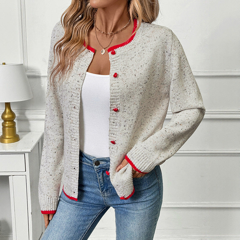 Casual Contrast Color Sweater Women's Autumnwinter Elegant Premium Knitted Cardigan Jacket